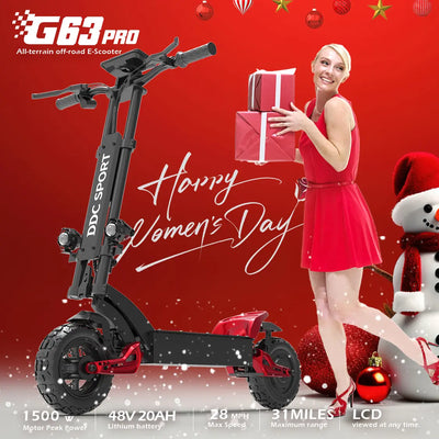 DDC G63 Pro Electric Scooter Adults 1500W Powerful Motors Top Speed 28MPH, 48V 20Ah Range 25-30 Miles, 11" All-Terrain Tires Foldable Scooter with Seat, Mountains Off-Road EScooter