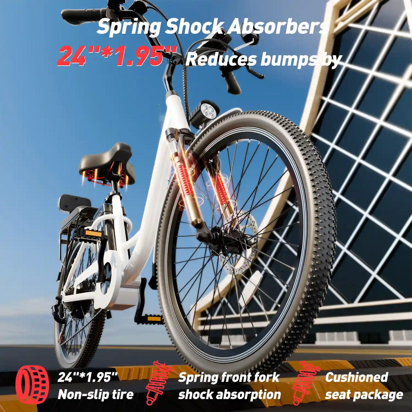 DDC CS20 500W 48V/20Ah Electric Bicycle Removable Battery,22MPH Commuter E-bike,24" Beach Cruiser Ebike for Women&Man, Back Seat Rear Mirror