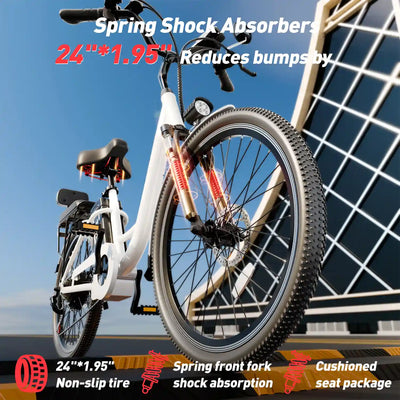 DDC CS20 500W 48V/20Ah Electric Bicycle Removable Battery,22MPH Commuter E-bike,24" Beach Cruiser Ebike for Women&Man, Back Seat Rear Mirror