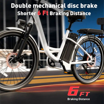 DDC CS20 500W 48V/20Ah Electric Bicycle Removable Battery,22MPH Commuter E-bike,24" Beach Cruiser Ebike for Women&Man, Back Seat Rear Mirror