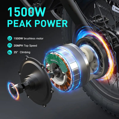 DDC T2 1500W 48V/20Ah Electric Bicycle With Removable Battery, Folding Electric Bike for Adults,20'' Ebike Urban City with 10 Shock Absorptions