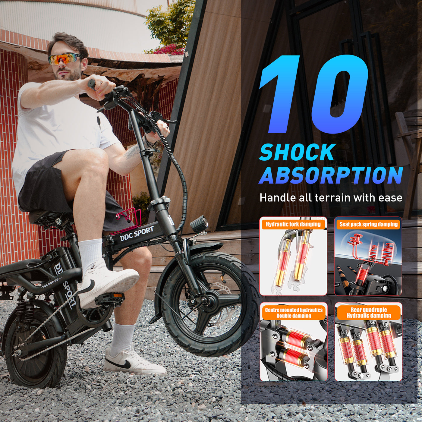 DDC Z1 1000W 48V/20Ah Electric Bicycle With Removable Battery, Folding Electric Bike for Adults,14" Ebike Urban City with 10 Shock Absorptions