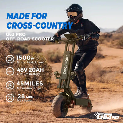 DDC G63 Pro Electric Scooter Adults 1500W Powerful Motors Top Speed 28MPH, 48V 20Ah Range 25-30 Miles, 11" All-Terrain Tires Foldable Scooter with Seat, Mountains Off-Road EScooter