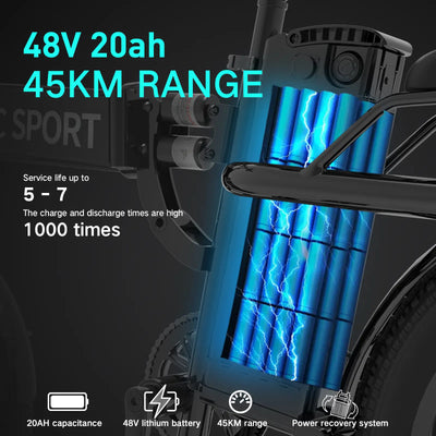 DDC T2 1500W 48V/20Ah Electric Bicycle With Removable Battery, Folding Electric Bike for Adults,20'' Ebike Urban City with 10 Shock Absorptions