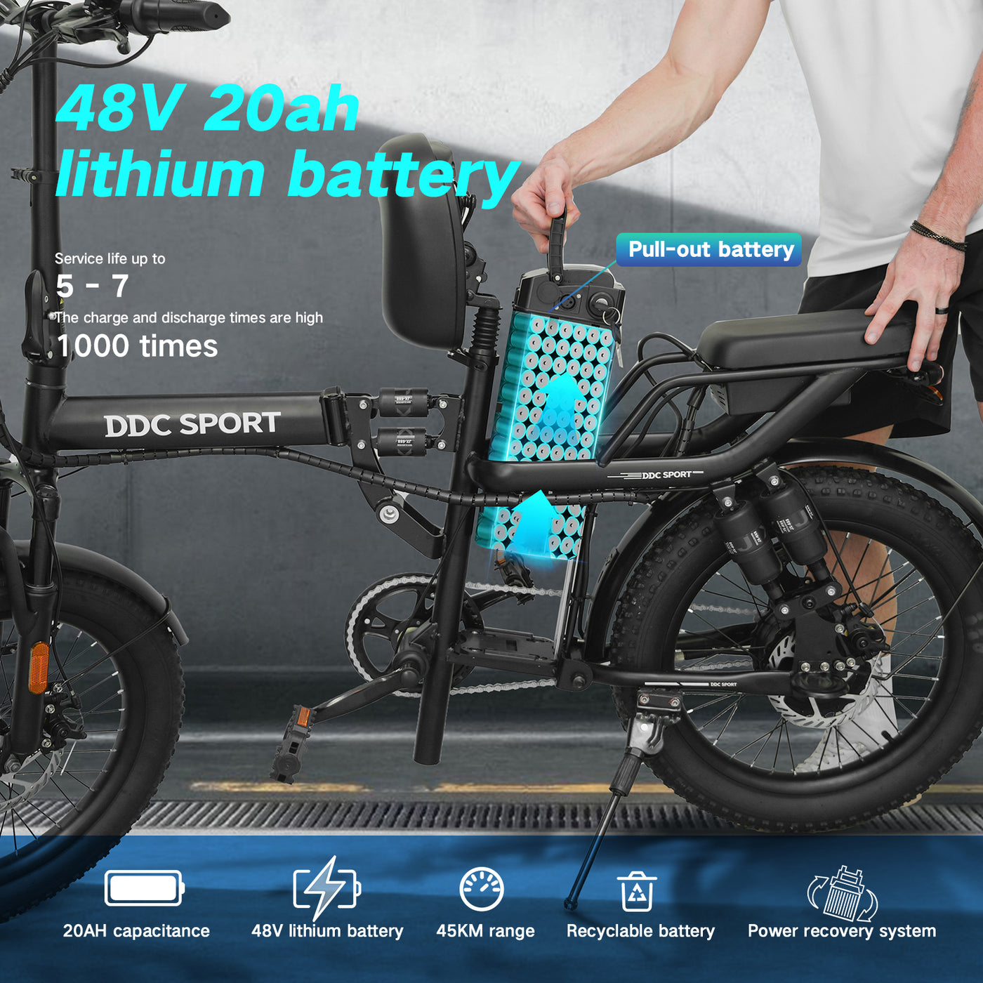 DDC T2 1500W 48V/20Ah Electric Bicycle With Removable Battery, Folding Electric Bike for Adults,20'' Ebike Urban City with 10 Shock Absorptions