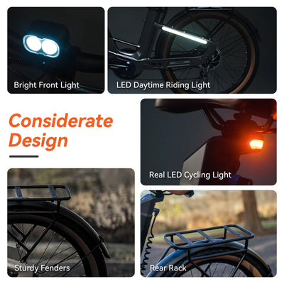 DDC Air Carbon Fiber Electric Bike for Adults with 1000W Peak Motor 25MPH Ebike with 48V Built-in Dual Batteries, 121 Miles Range, 26'' Tires, 7-Speed, Front Suspension Electric Bicycle