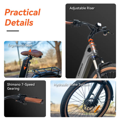 DDC Air Carbon Fiber Electric Bike for Adults with 1000W Peak Motor 25MPH Ebike with 48V Built-in Dual Batteries, 121 Miles Range, 26'' Tires, 7-Speed, Front Suspension Electric Bicycle