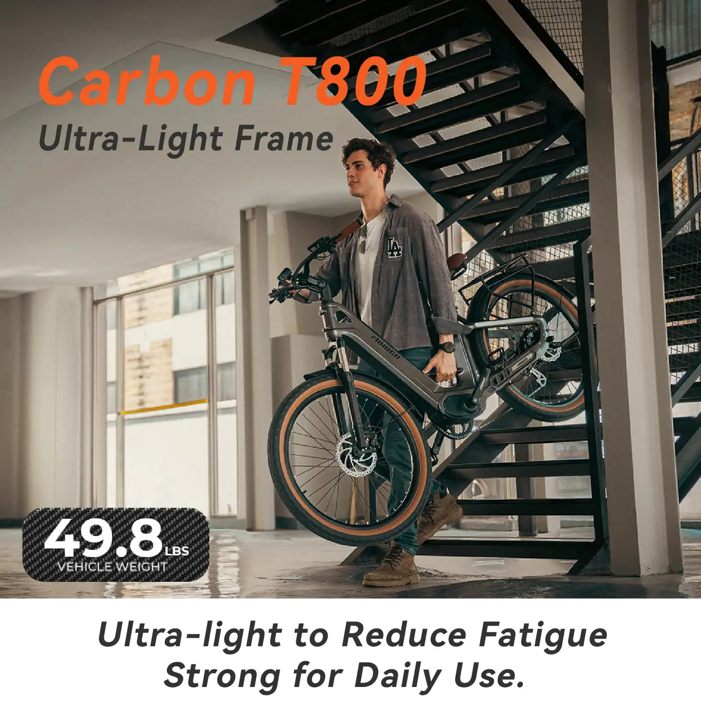 DDC Air Carbon Fiber Electric Bike for Adults with 1000W Peak Motor 25MPH Ebike with 48V Built-in Dual Batteries, 121 Miles Range, 26'' Tires, 7-Speed, Front Suspension Electric Bicycle