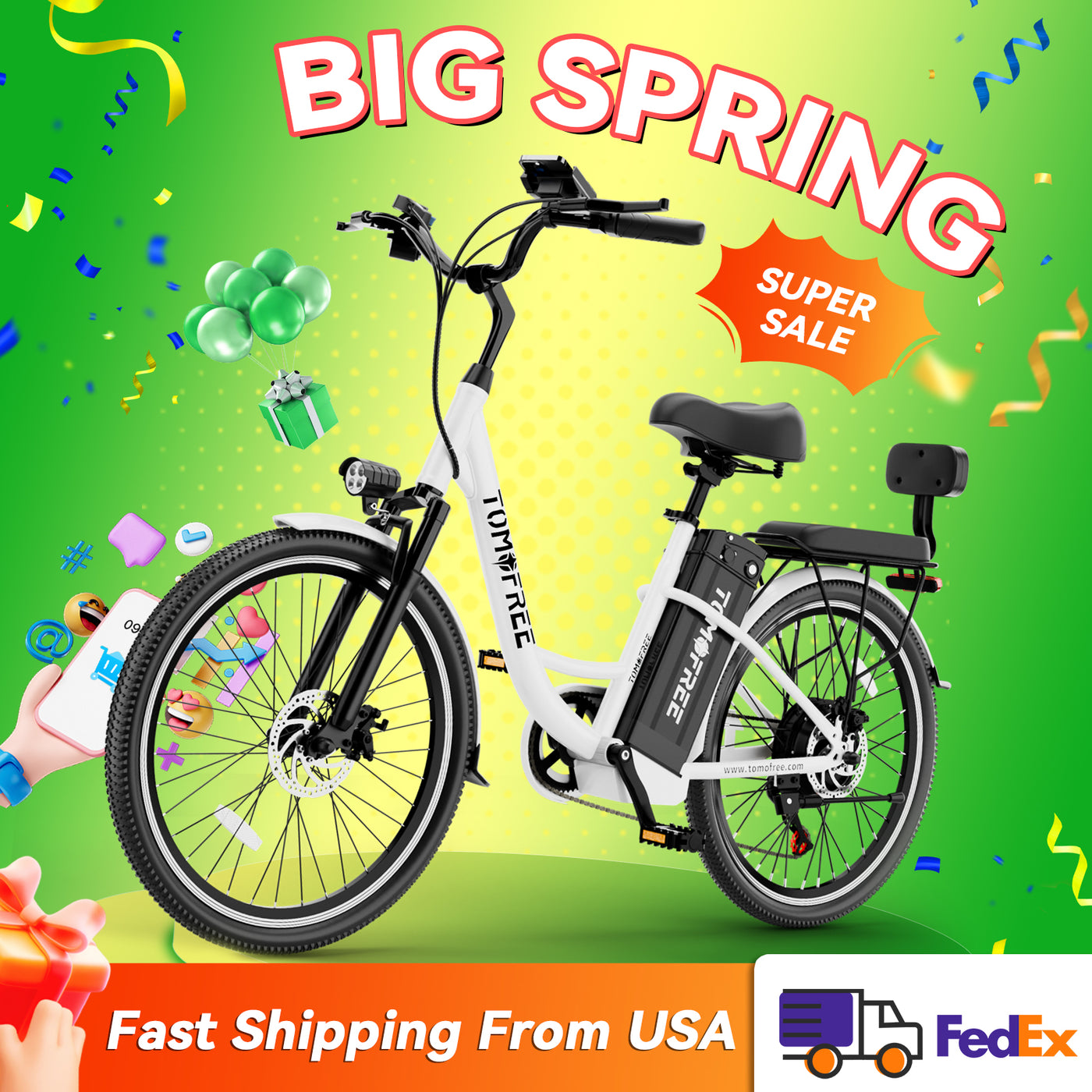 DDC CS20 500W 48V/20Ah Electric Bicycle Removable Battery,22MPH Commuter E-bike,24" Beach Cruiser Ebike for Women&Man, Back Seat Rear Mirror