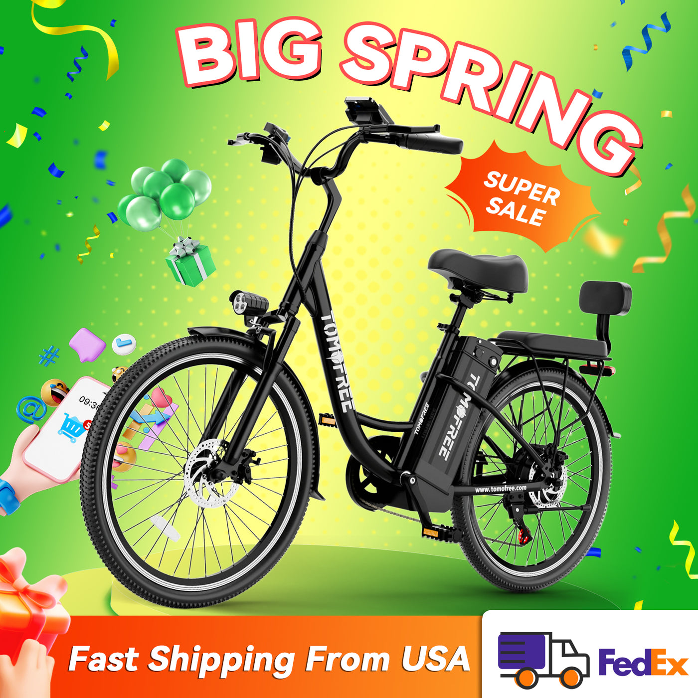 DDC CS20 500W 48V/20Ah Electric Bicycle Removable Battery,22MPH Commuter E-bike,24" Beach Cruiser Ebike for Women&Man, Back Seat Rear Mirror