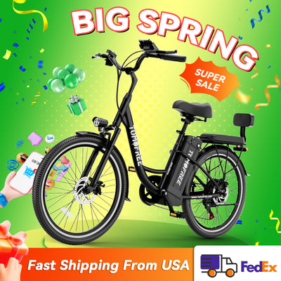 DDC CS20 500W 48V/20Ah Electric Bicycle Removable Battery,22MPH Commuter E-bike,24" Beach Cruiser Ebike for Women&Man, Back Seat Rear Mirror