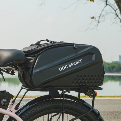 DDC Sport ebike bag placed on the back seat of the bicycle