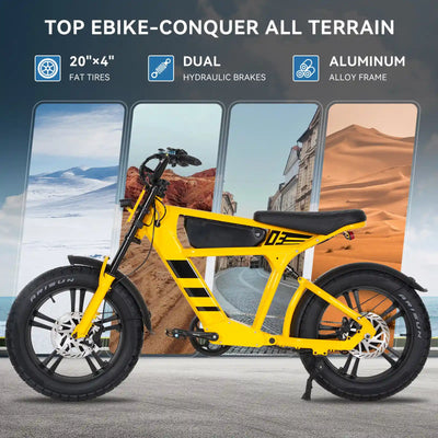 DDC FT-03 Electric Bike for Adults, 20" Fat Tire Electric Motorcycle Bike, 48V 18.2AH Battery Powered Electric Bike, Aluminum Alloy Frame,  7-Speed E-Bike, All-Terrain Electric Bike