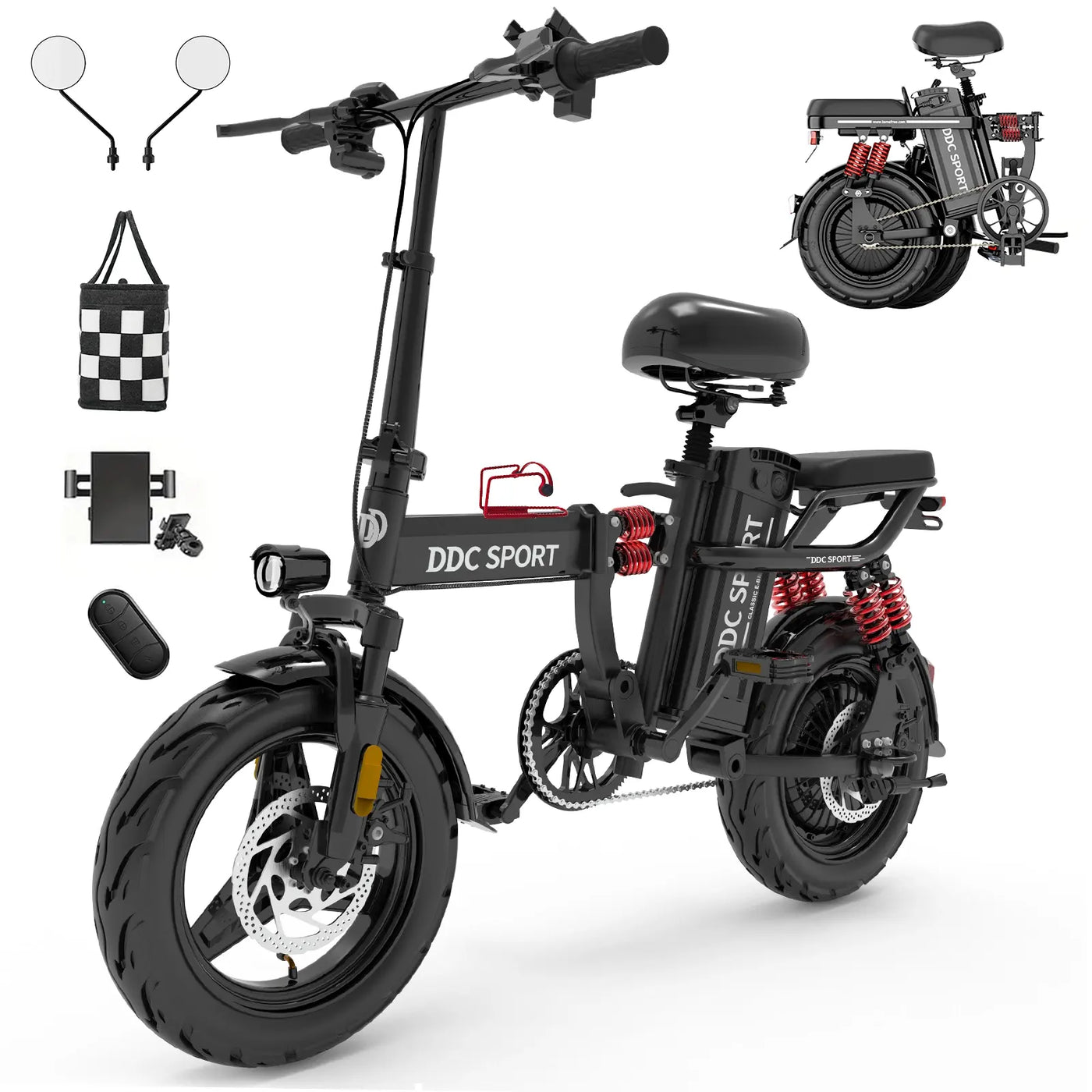 DDC M1 700W 48V/20Ah Electric Bicycle With Removable Battery, Folding Electric Bike for Adults,14'' Ebike Urban City with 10 Shock Absorptions