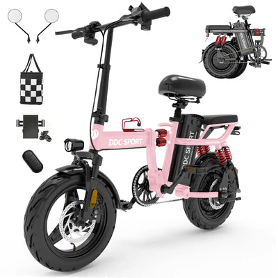 DDC M1 700W 48V/20Ah Electric Bicycle With Removable Battery, Folding Electric Bike for Adults,14'' Ebike Urban City with 10 Shock Absorptions