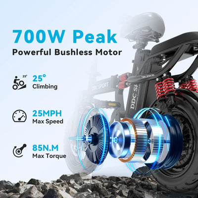 DDC M1 700W 48V/20Ah Electric Bicycle With Removable Battery, Folding Electric Bike for Adults,14'' Ebike Urban City with 10 Shock Absorptions