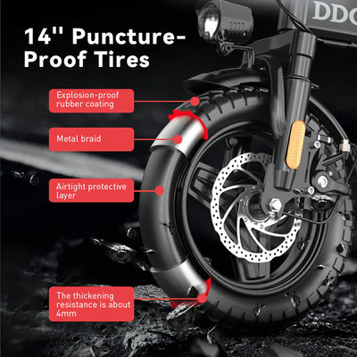 DDC M1 700W 48V/20Ah Electric Bicycle With Removable Battery, Folding Electric Bike for Adults,14'' Ebike Urban City with 10 Shock Absorptions