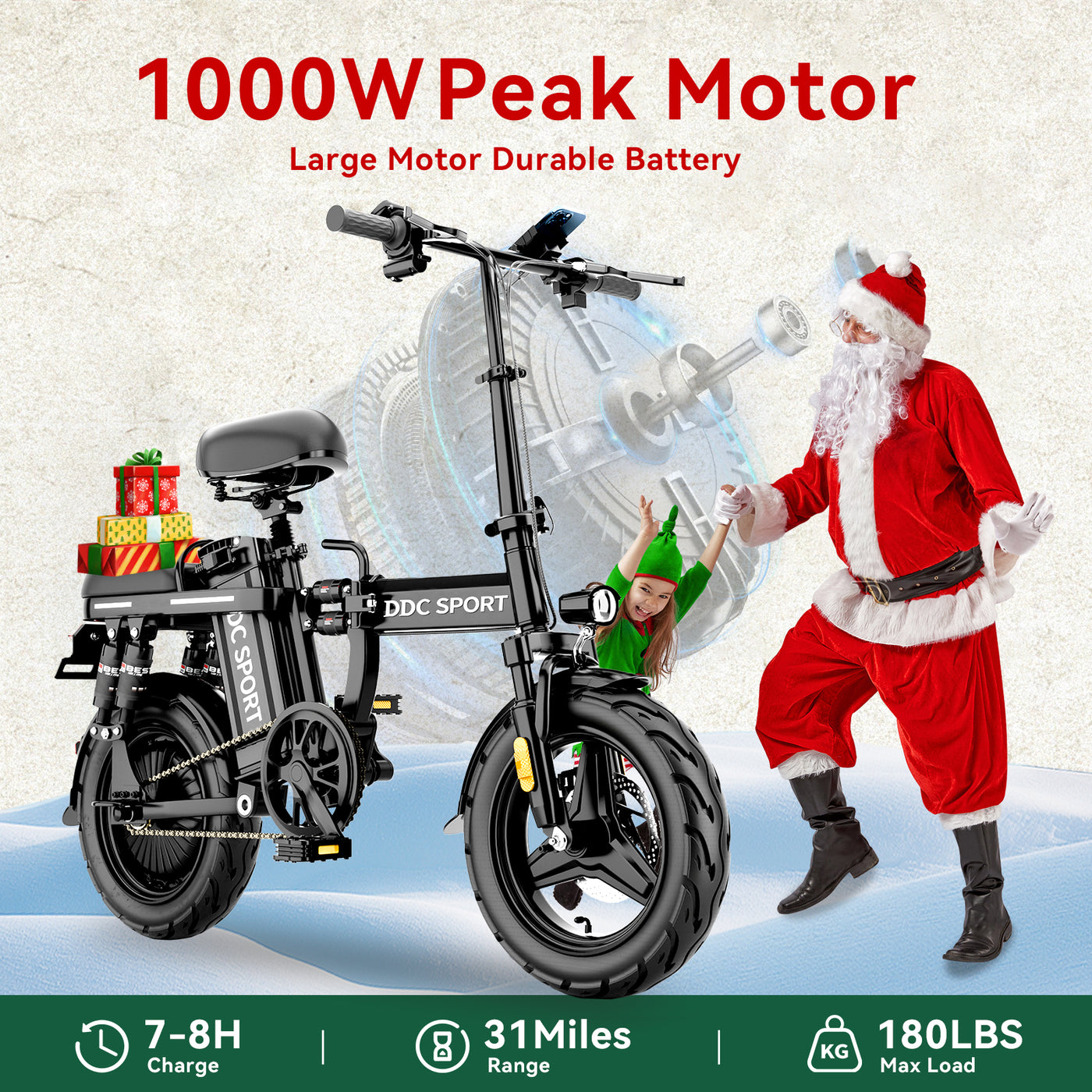 DDC Z1 1000W 48V/20Ah Electric Bicycle With Removable Battery, Folding Electric Bike for Adults,14" Ebike Urban City with 10 Shock Absorptions